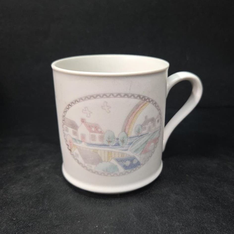 Neighborhood Rainbow Mug, Pfaltzgraff-Style Pastel Homes Design, Vtg Coffee Cup - Thumbnail 2