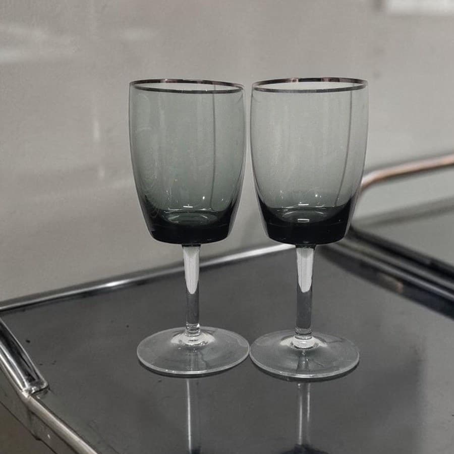 Gorham Midnight Mist Smoke Water Goblets, Set of 2, Replacement Crystal Glasses