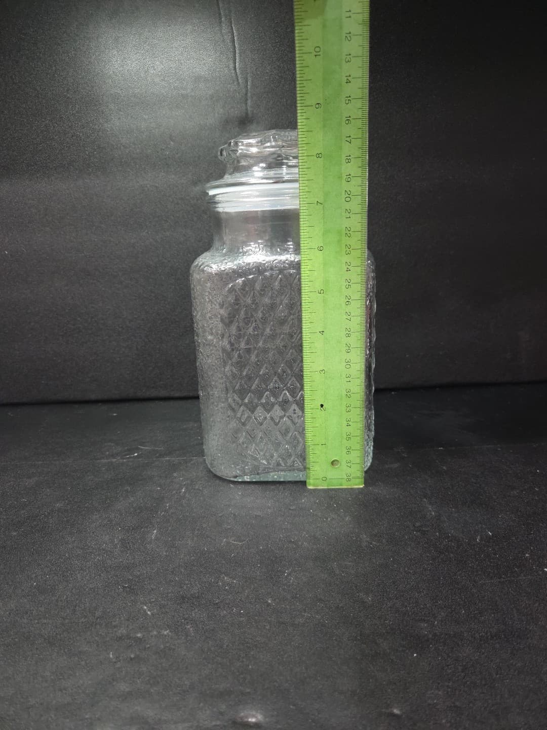 AHSG CO Pressed Diamond Glass Jar, Vintage 9" Canister, Waffle Design Apothecary - Thumbnail 9