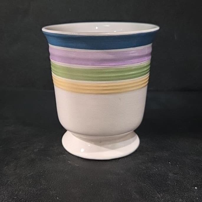 Gibson Striped Footed Mug, Vtg Candy Stripe Blue Purple Green Yellow, Drinkware - Thumbnail 5