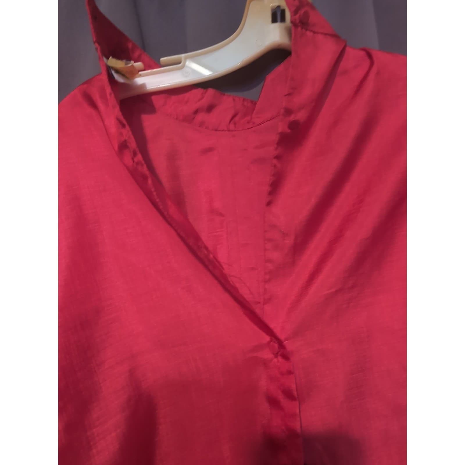 JH Collectibles Red Mock Neck Pleated Button Back, Women's Vintage Blouse - Thumbnail 6