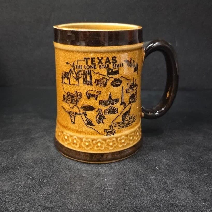 Texas "The Lone Star State" Mug, Vintage Brown Coffee Cup, Souvenir Collectible - Thumbnail 2