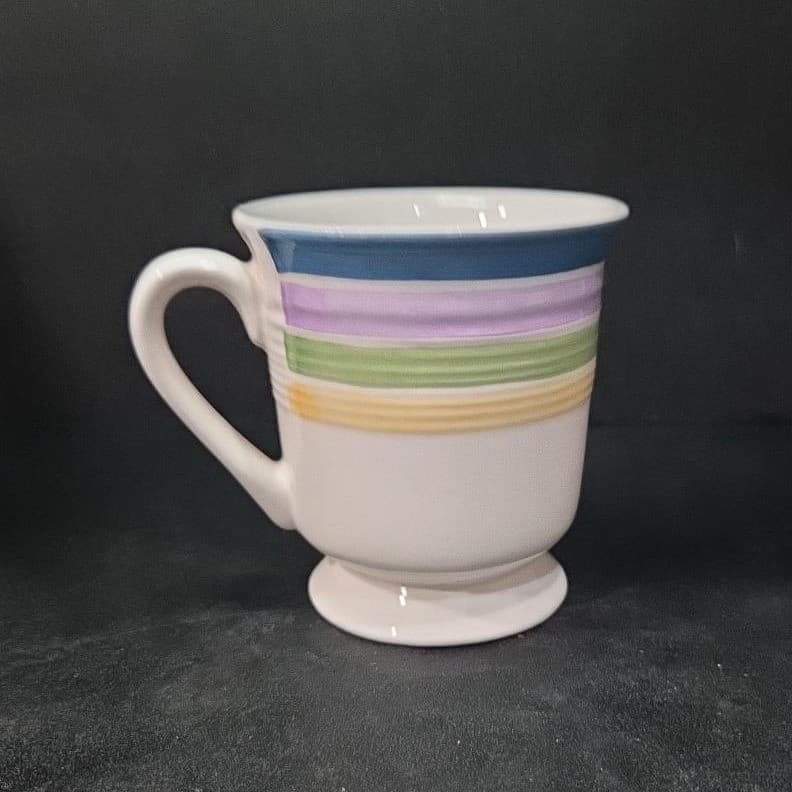 Gibson Striped Footed Mug, Vtg Candy Stripe Blue Purple Green Yellow, Drinkware - Thumbnail 4