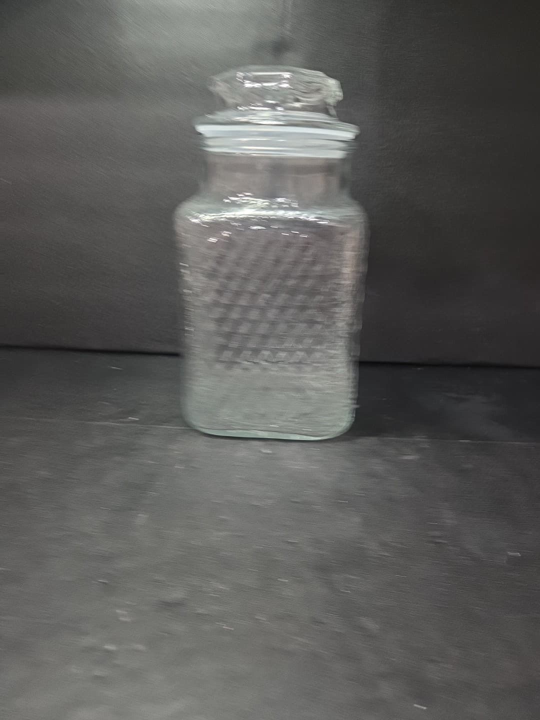 AHSG CO Pressed Diamond Glass Jar, Vintage 9" Canister, Waffle Design Apothecary - Thumbnail 3