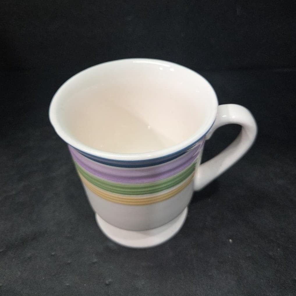 Gibson Striped Footed Mug, Vtg Candy Stripe Blue Purple Green Yellow, Drinkware - Thumbnail 8