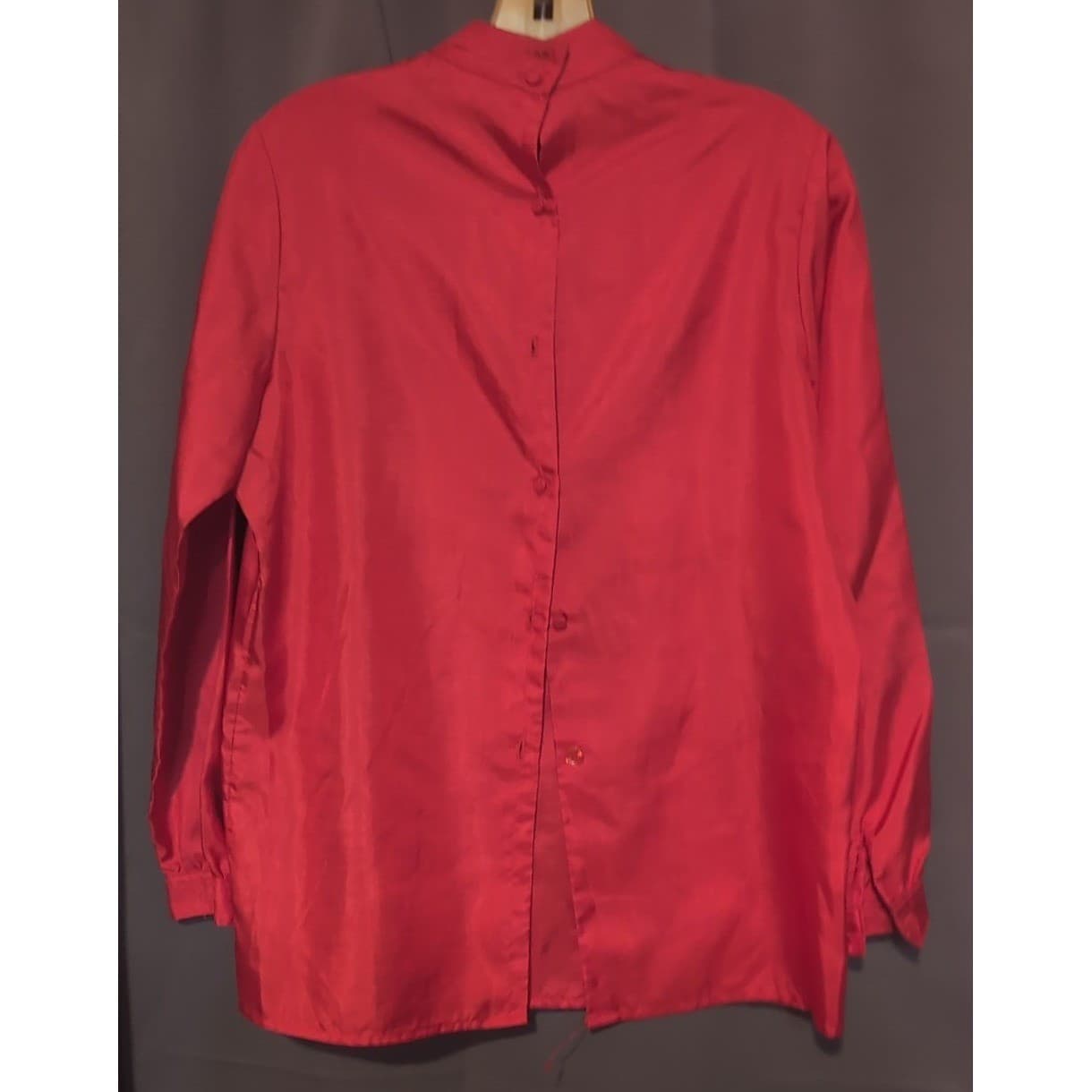 JH Collectibles Red Mock Neck Pleated Button Back, Women's Vintage Blouse - Thumbnail 3