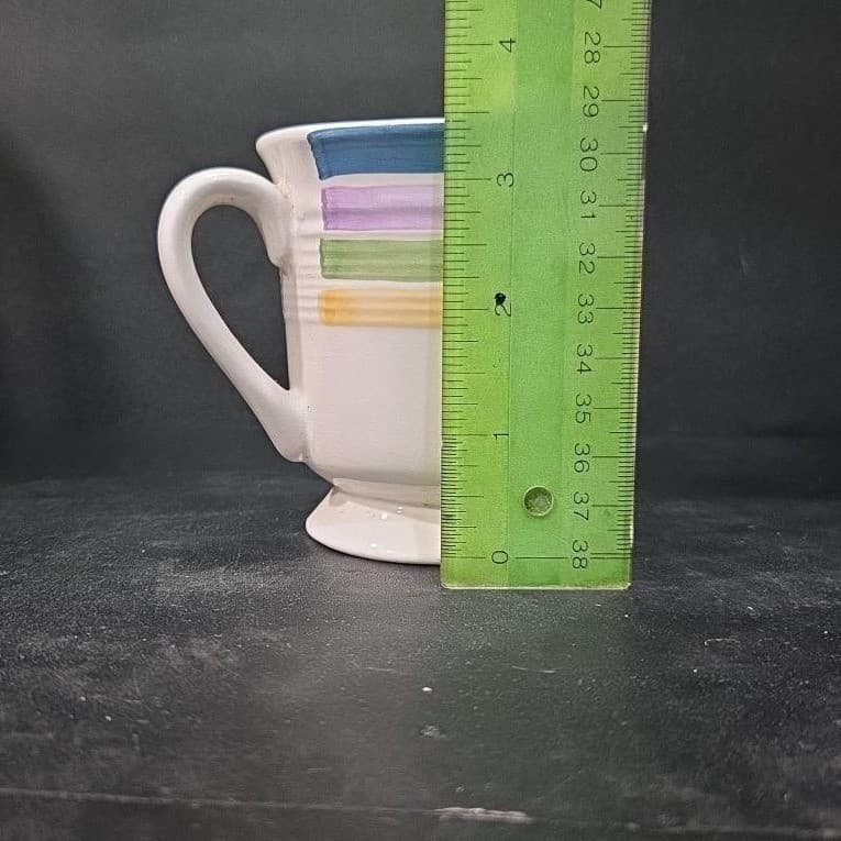 Gibson Striped Footed Mug, Vtg Candy Stripe Blue Purple Green Yellow, Drinkware - Thumbnail 2