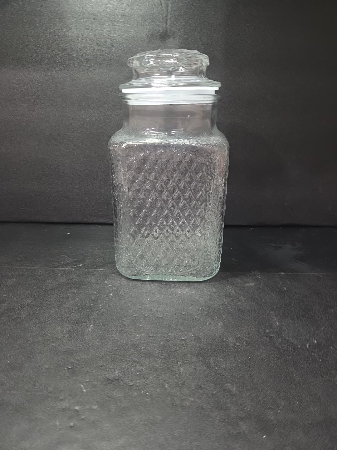 AHSG CO Pressed Diamond Glass Jar, Vintage 9" Canister, Waffle Design Apothecary - Thumbnail 2