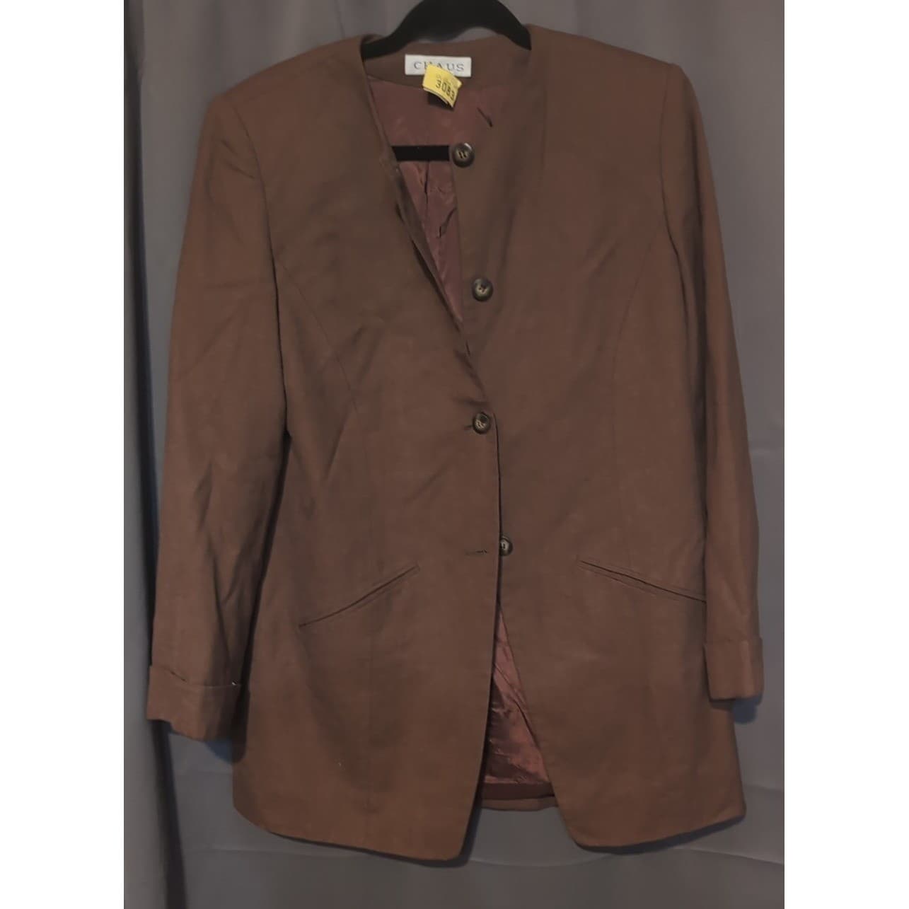 Chaus Brown Collarless Blazer, Women's Size 6 Jacket, 126519 - Thumbnail 3
