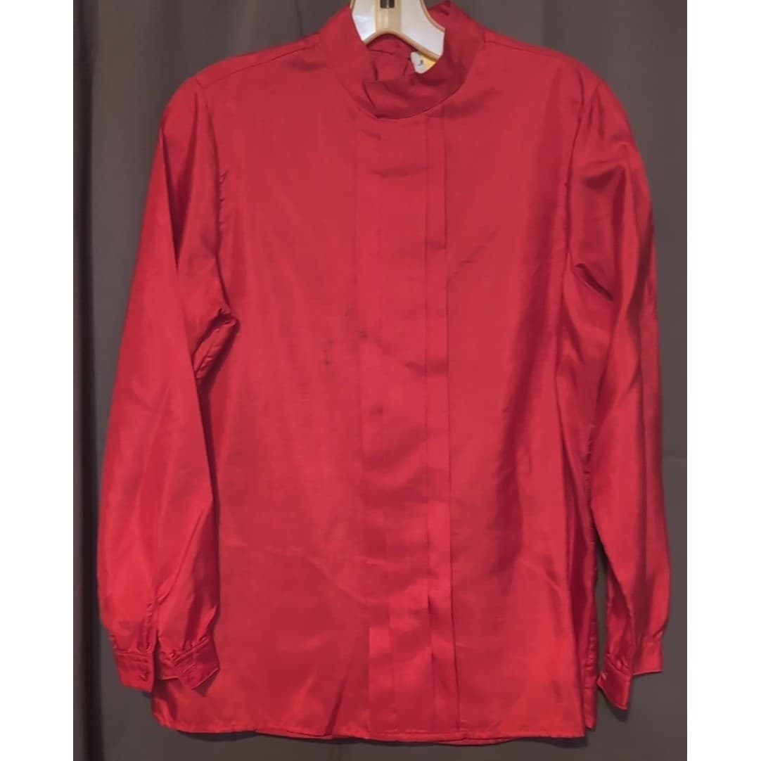 JH Collectibles Red Mock Neck Pleated Button Back, Women's Vintage Blouse - Thumbnail 4