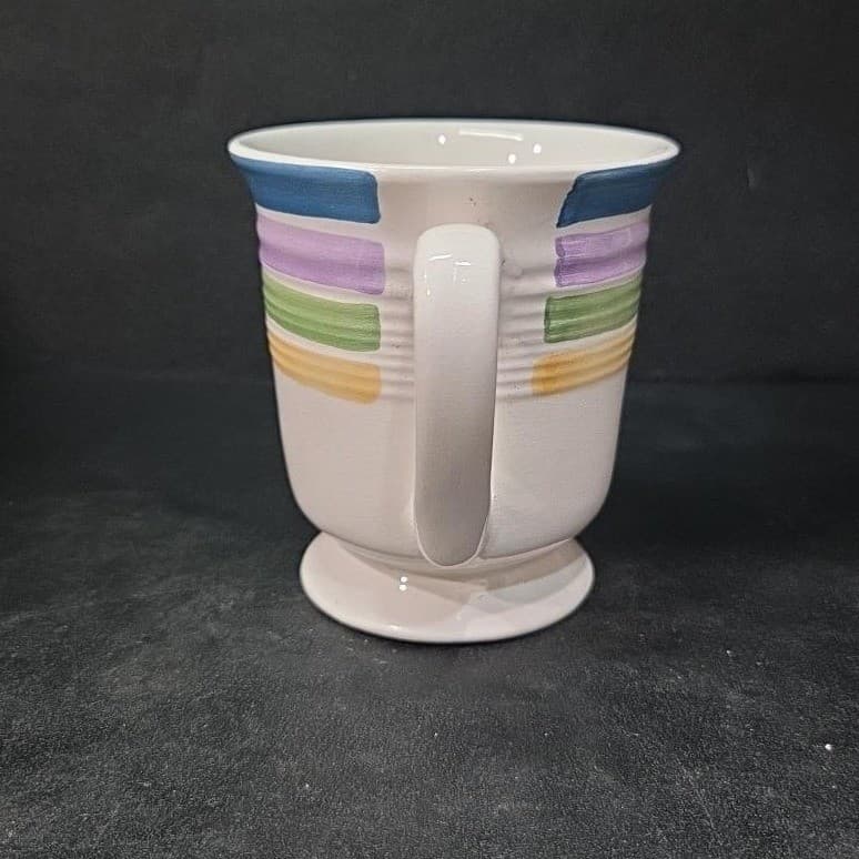 Gibson Striped Footed Mug, Vtg Candy Stripe Blue Purple Green Yellow, Drinkware - Thumbnail 7