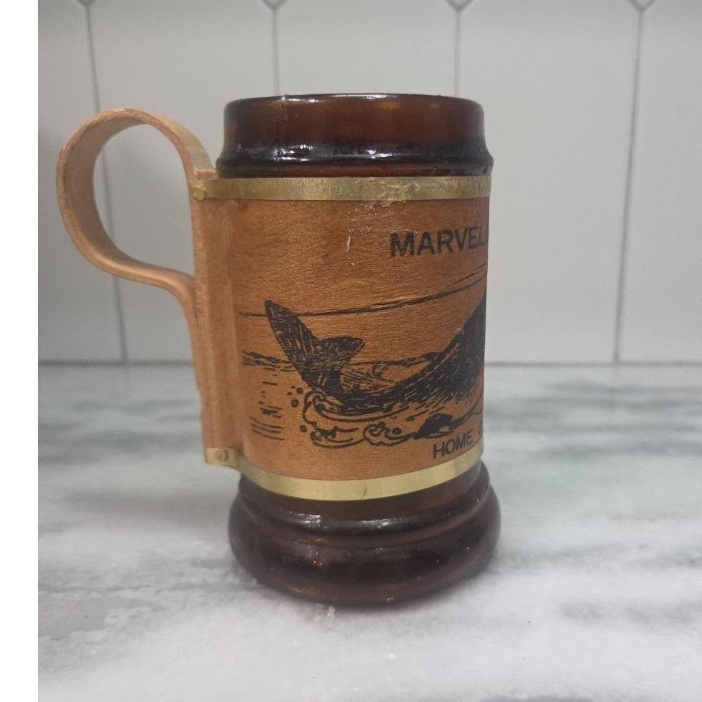 Marvelous Minnesota "Big Ones" Amber Glass Mug, Wood Wrapped Handle, Drinkware - Thumbnail 7