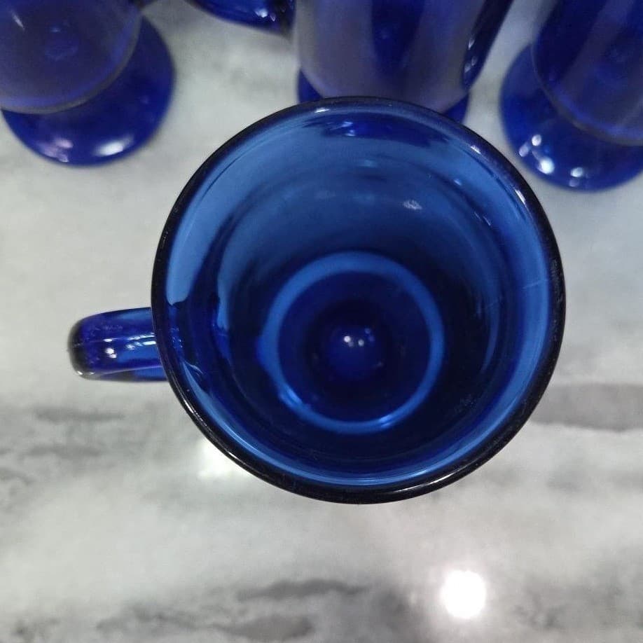 Anchor Hocking Cobalt Blue Irish Coffee Mugs, Set of 4, Vintage Pedestal Glasses - Thumbnail 7