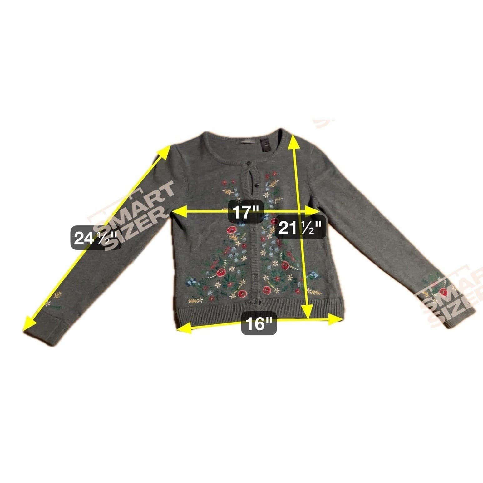Liz Claiborne Gray Floral Embroidered Button Front Cardigan Women's Small Jacket - Thumbnail 2