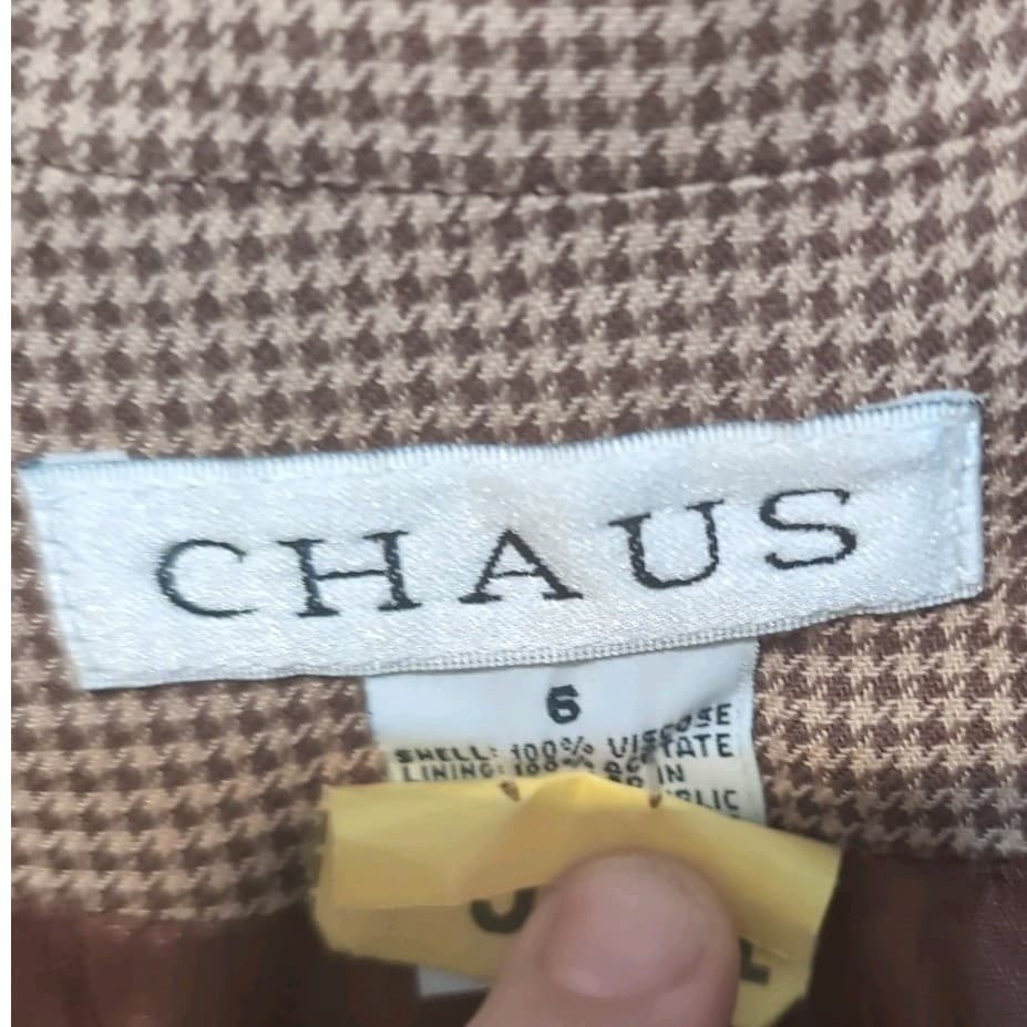 Chaus Brown Houndstooth Blazer, Women's Size 6 Coat, 3-Button Tailored Jacket - Thumbnail 5