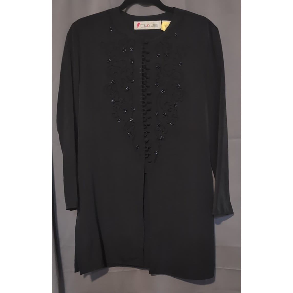 Chaus Vintage Black Beaded Soutache Embroidered Longline Blouse, Women's Size 6 - Thumbnail 3