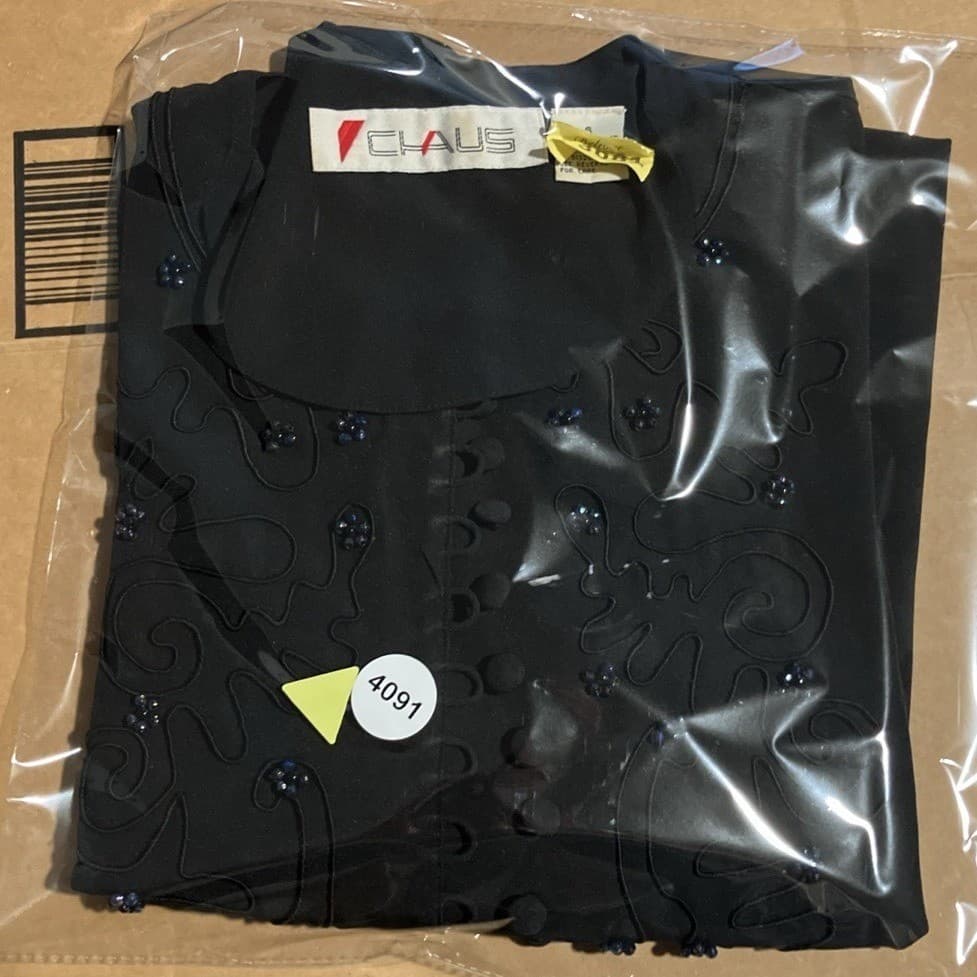 Chaus Vintage Black Beaded Soutache Embroidered Longline Blouse, Women's Size 6 - Thumbnail 10