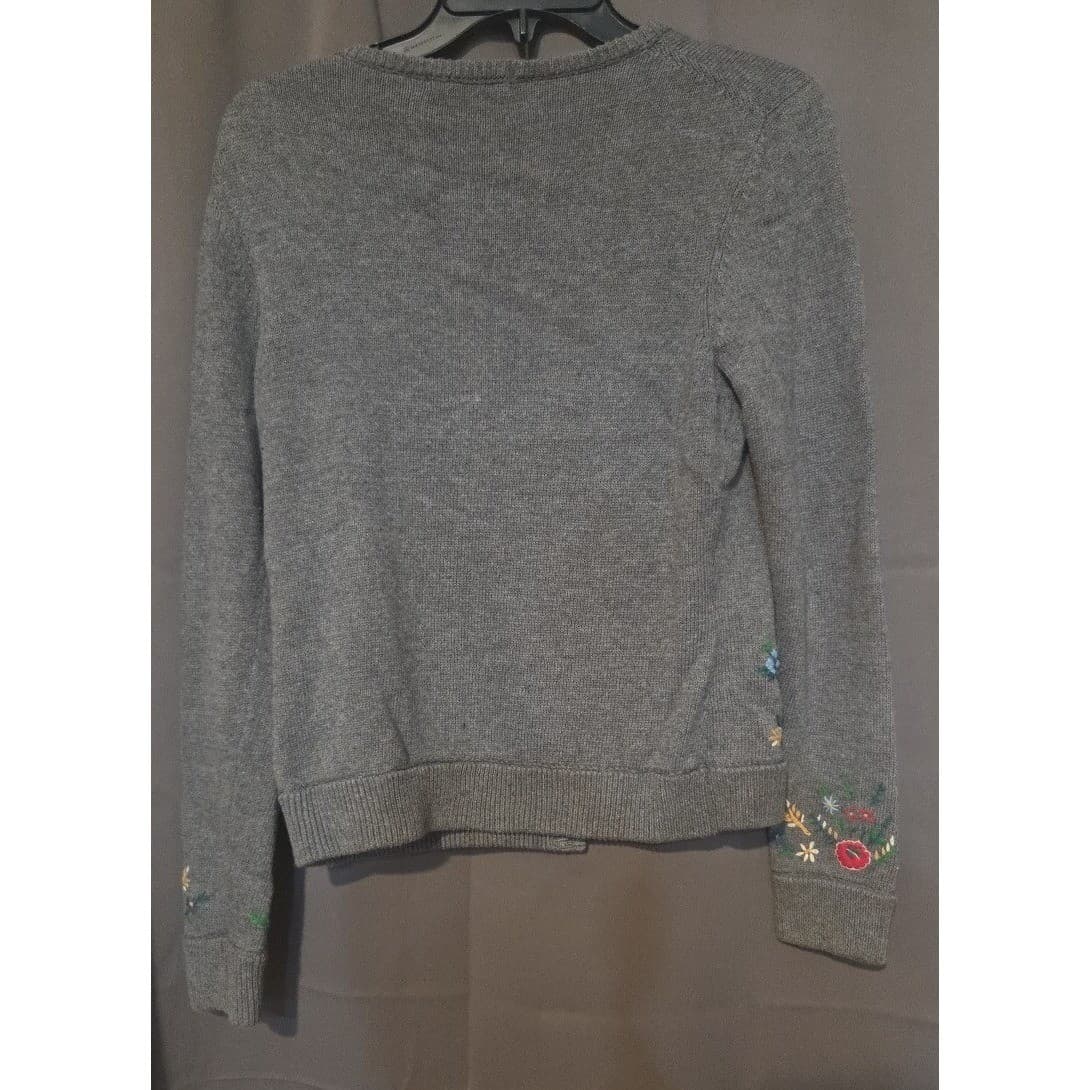 Liz Claiborne Gray Floral Embroidered Button Front Cardigan Women's Small Jacket - Thumbnail 4