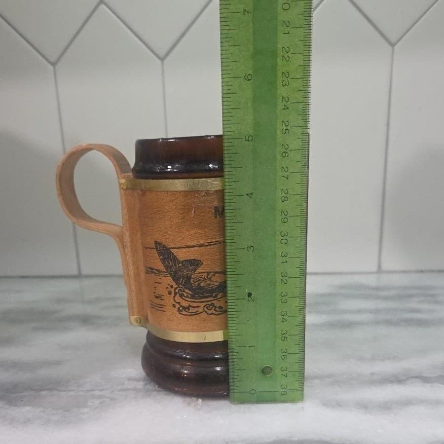 Marvelous Minnesota "Big Ones" Amber Glass Mug, Wood Wrapped Handle, Drinkware - Thumbnail 2