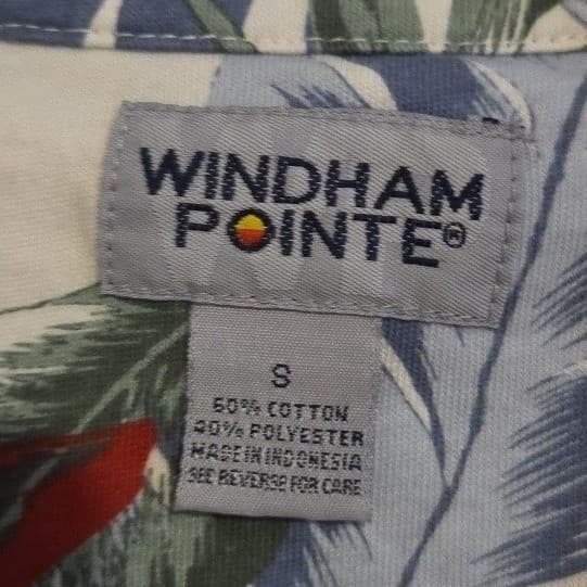 Windham Pointe Tropical Bird of Paradise Floral Polo, White Blue Shirt, Men's S - Thumbnail 5