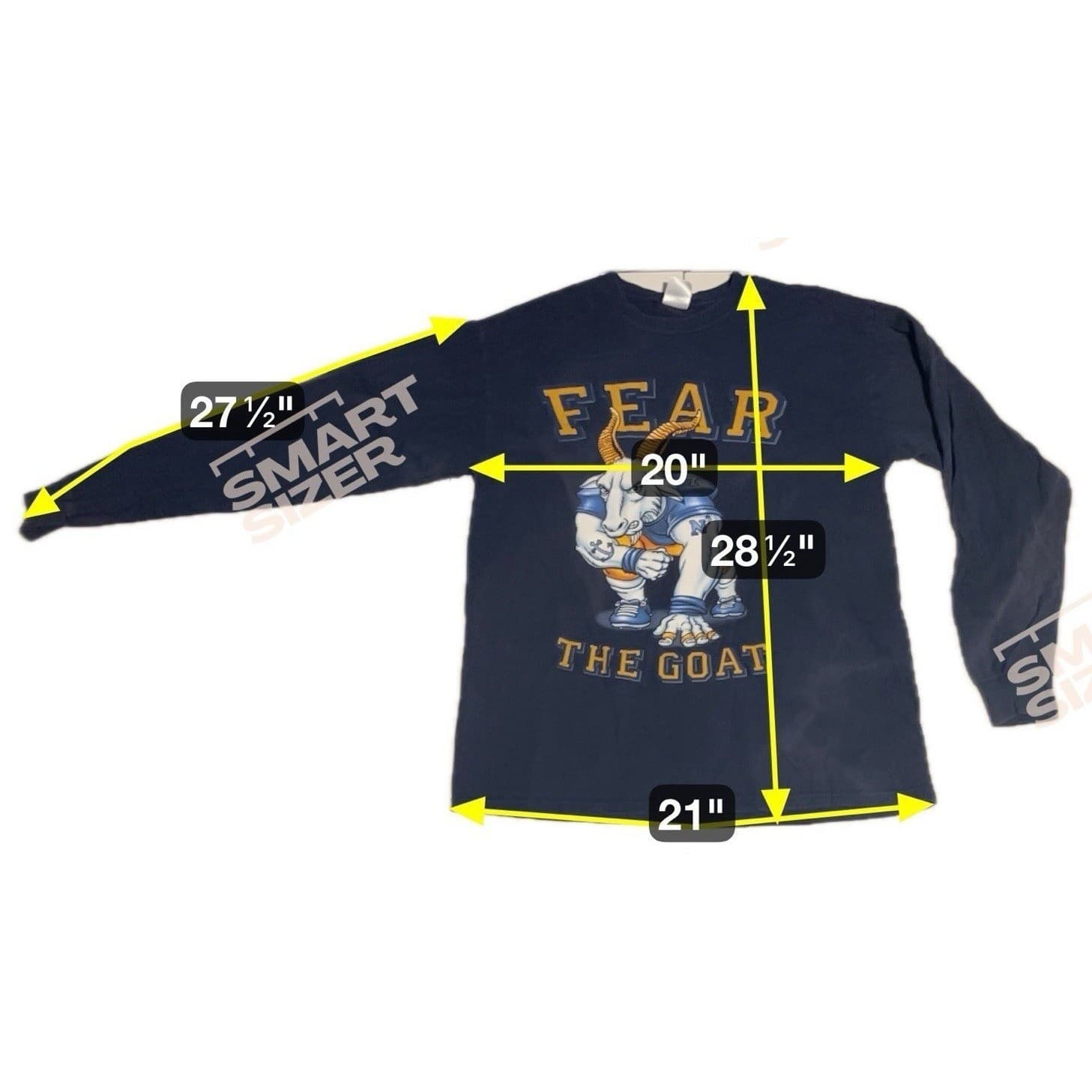Gildan Navy Fear The Goat Long Sleeve T-Shirt, Mens Large Navy Midshipmen Mascot - Thumbnail 2