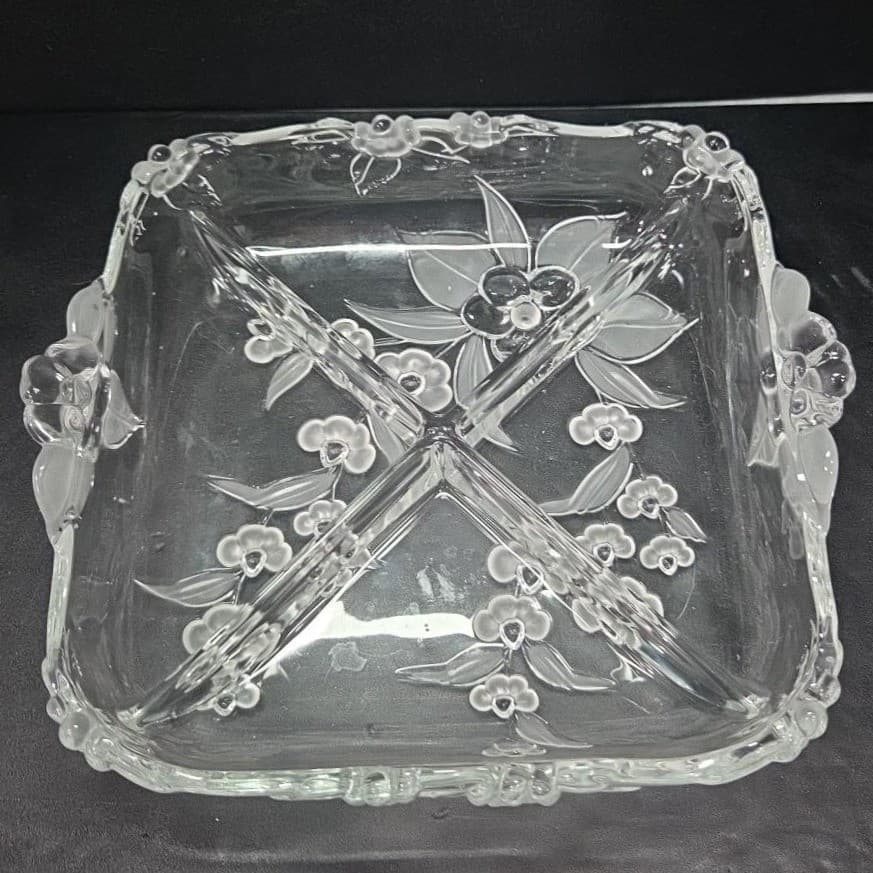 Mikasa Crystal Clear Four Bay Divided Dish, Vtg Floral Pattern Serving Platter - Thumbnail 3