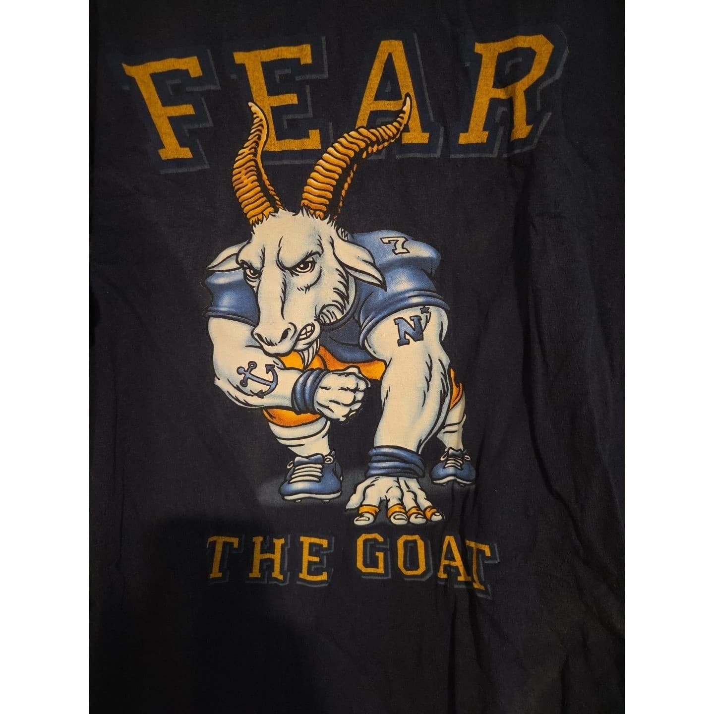 Gildan Navy Fear The Goat Long Sleeve T-Shirt, Mens Large Navy Midshipmen Mascot - Thumbnail 7