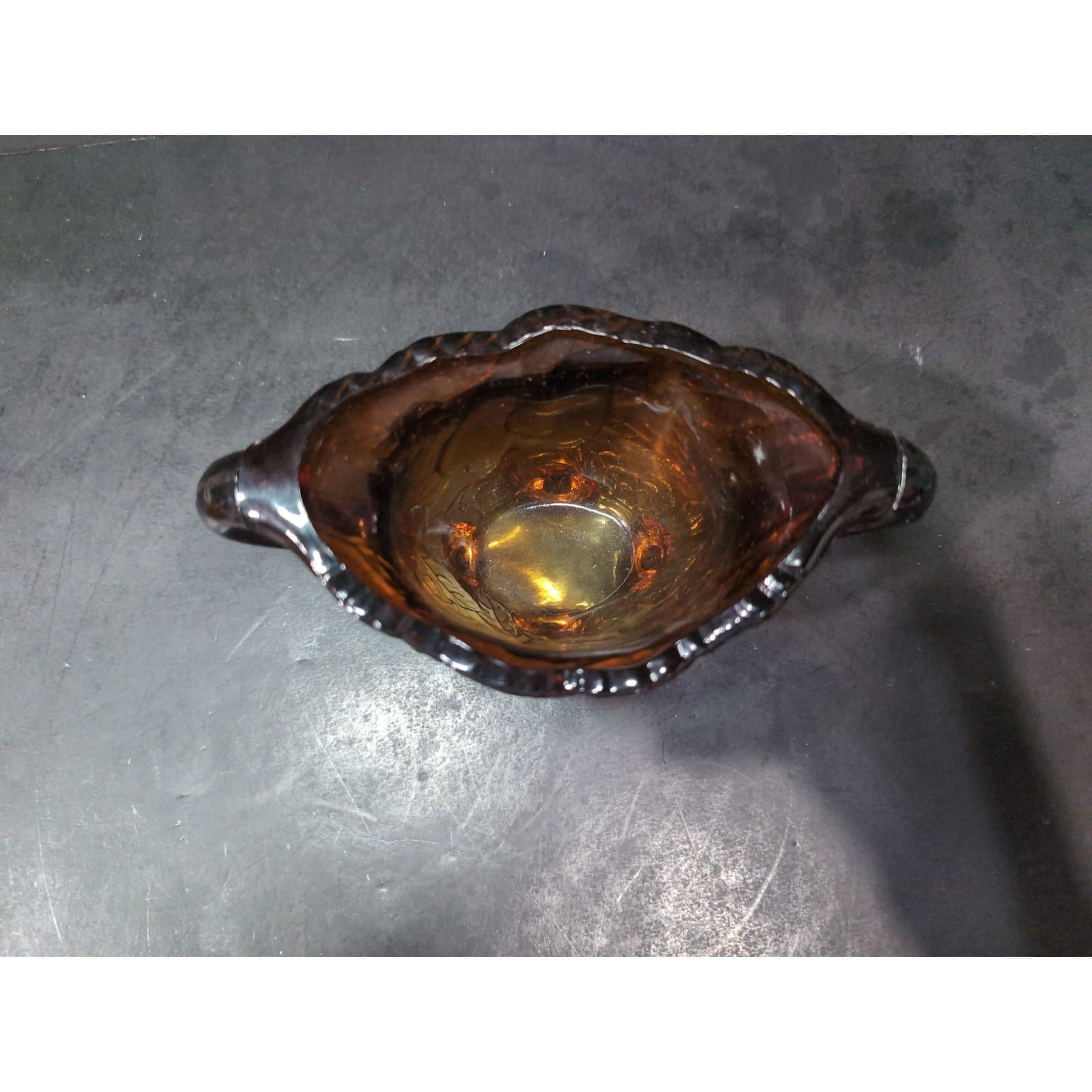 Tiara Glass 'Burnt Honey' Amber Sugar Bowl with Pears, Footed Design, Vintage - Thumbnail 6