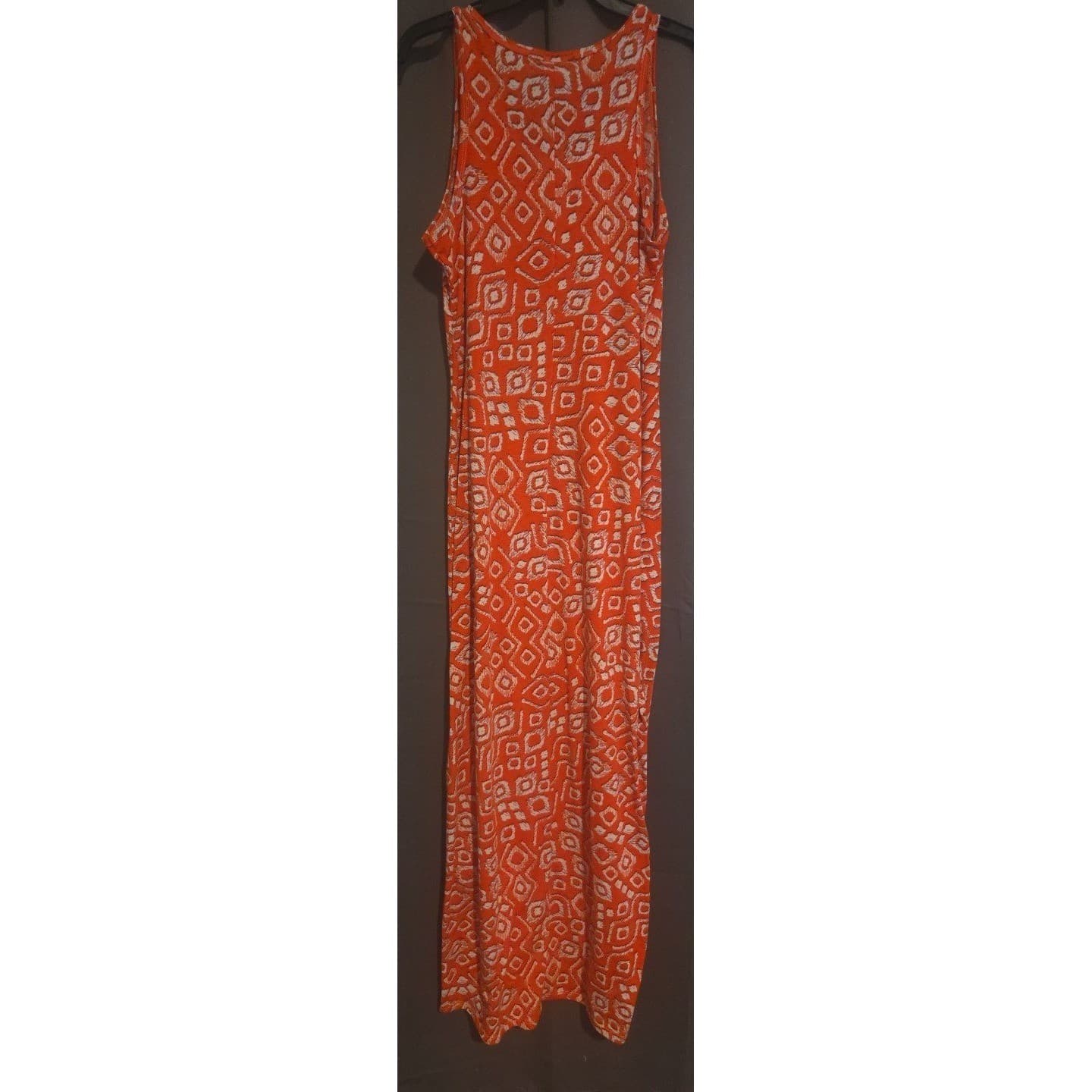 LuLaRoe Maria Maxi Dress, Orange White Geometric Diamond Tank Scoop, Women's L - Thumbnail 4