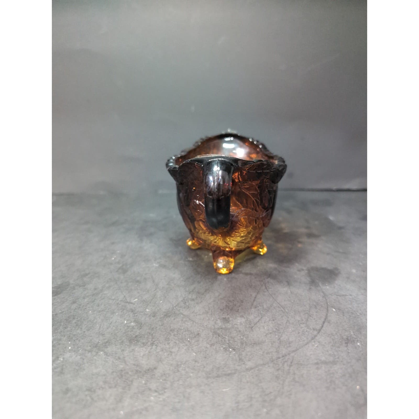 Tiara Glass 'Burnt Honey' Amber Sugar Bowl with Pears, Footed Design, Vintage - Thumbnail 4