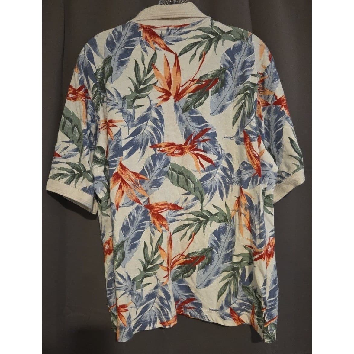 Windham Pointe Tropical Bird of Paradise Floral Polo, White Blue Shirt, Men's S - Thumbnail 4