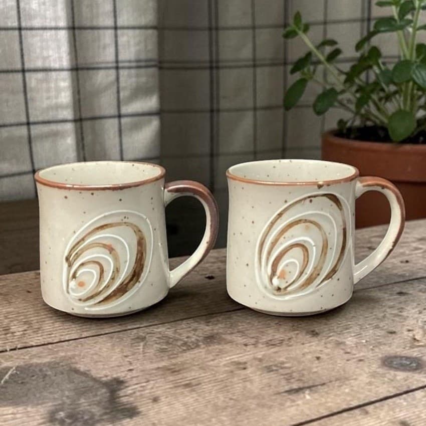 Otagiri Style Swirl Design Coffee Cup, Set of 2, Vintage Speckled Drinkware Mugs