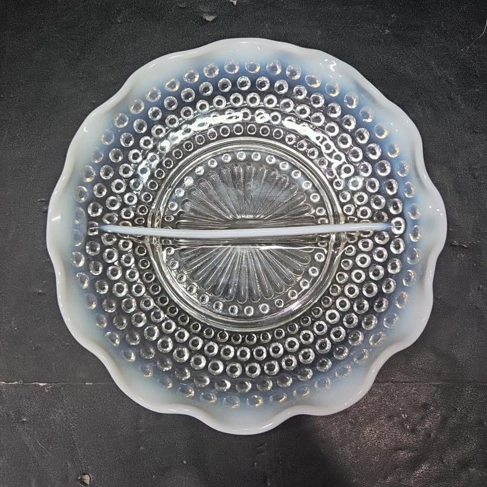 Anchor Hocking Moonstone Divided Dish, Vintage Clear to White Hobnail Bowl Decor - Thumbnail 3