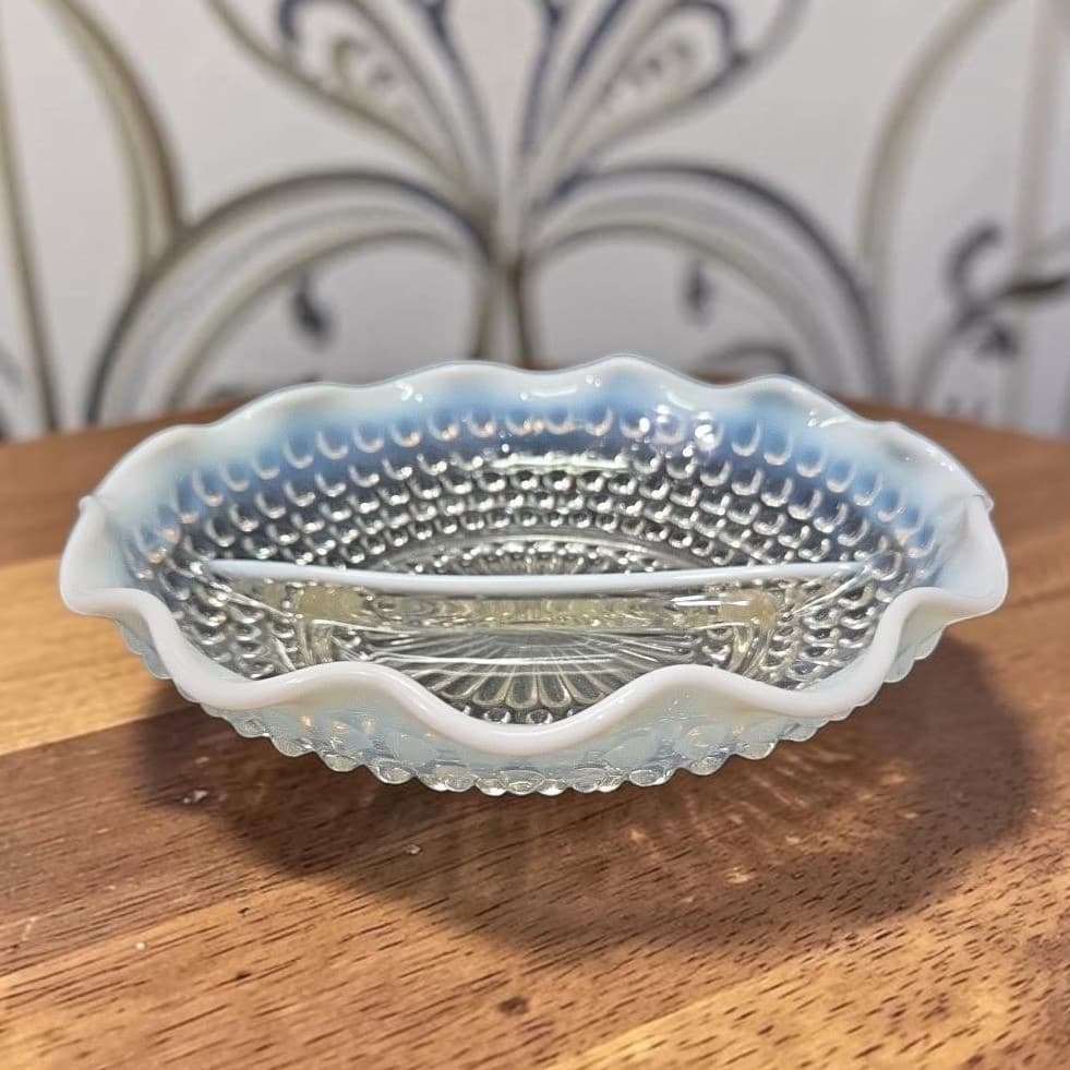 Anchor Hocking Moonstone Divided Dish, Vintage Clear to White Hobnail Bowl Decor