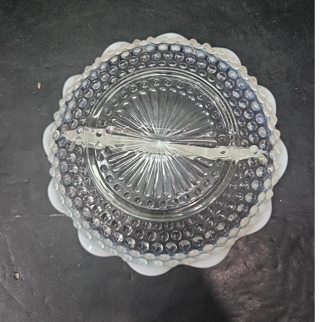 Anchor Hocking Moonstone Divided Dish, Vintage Clear to White Hobnail Bowl Decor - Thumbnail 4