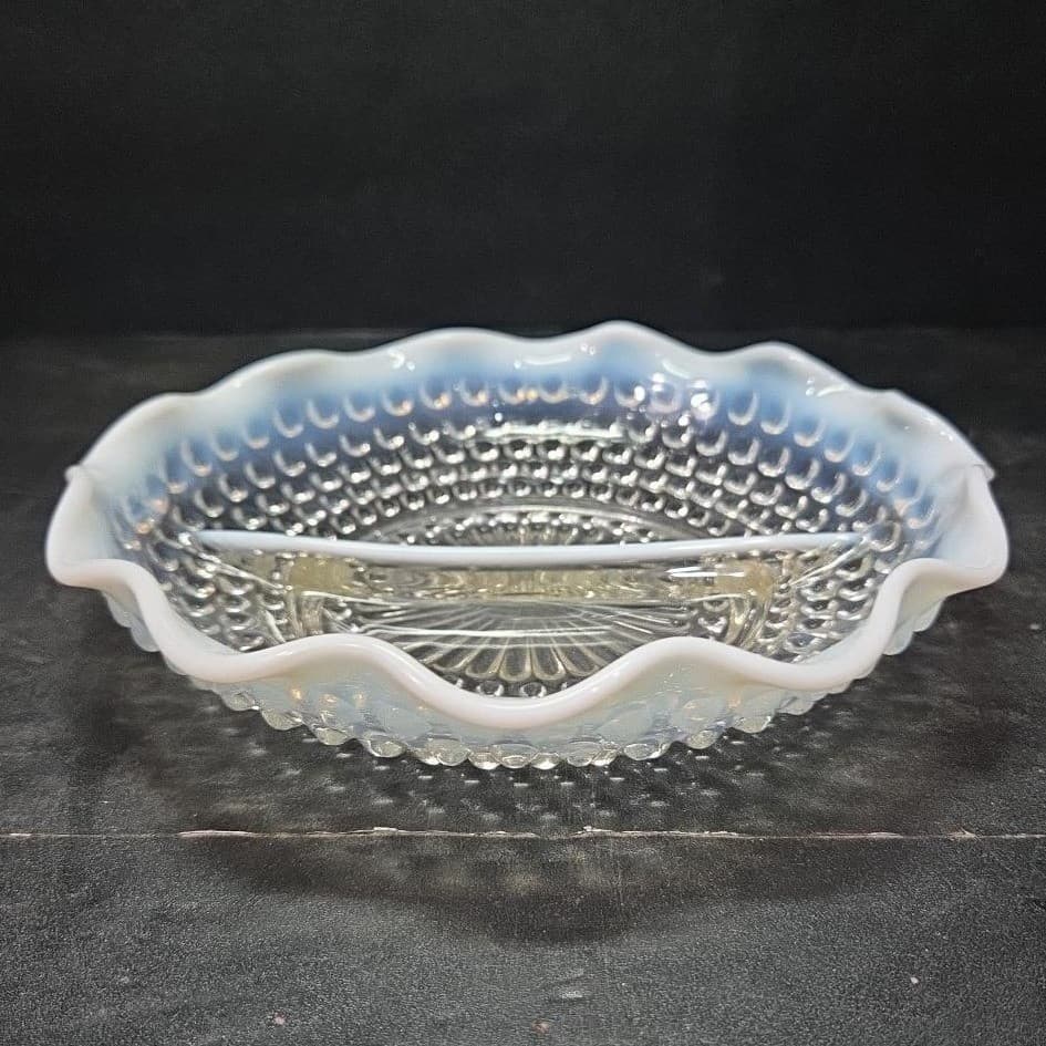 Anchor Hocking Moonstone Divided Dish, Vintage Clear to White Hobnail Bowl Decor - Thumbnail 2