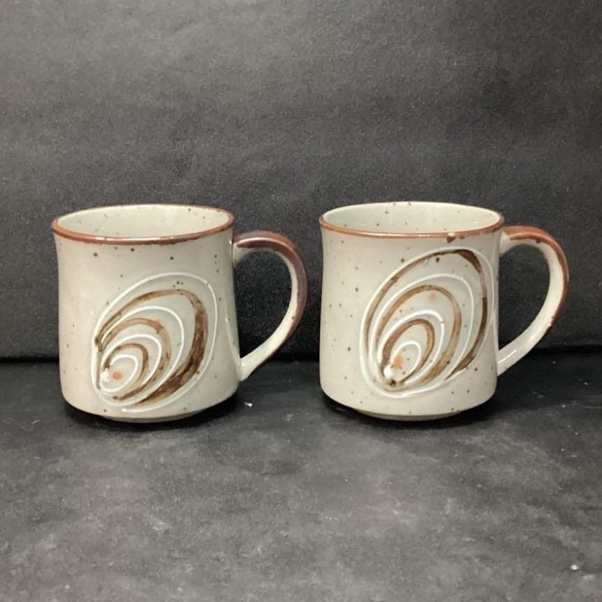Otagiri Style Swirl Design Coffee Cup, Set of 2, Vintage Speckled Drinkware Mugs - Thumbnail 2