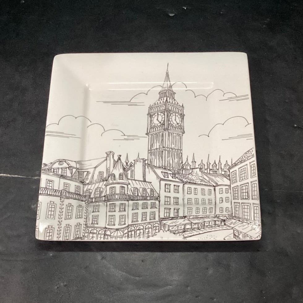 222 Fifth City Scenes Salad Plates, Set of 2, Vintage Square Dishes, Tableware - Thumbnail 3