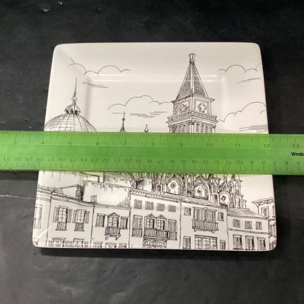 222 Fifth City Scenes Salad Plates, Set of 2, Vintage Square Dishes, Tableware - Thumbnail 11