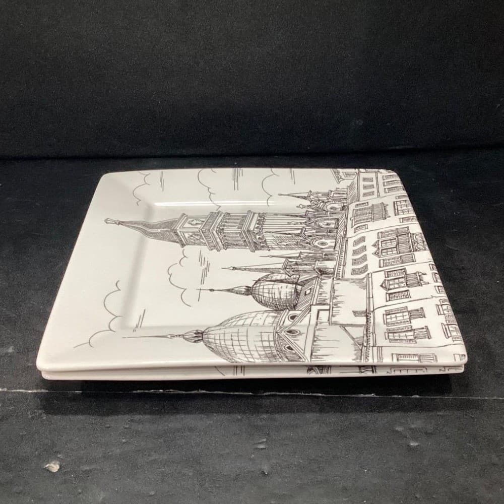 222 Fifth City Scenes Salad Plates, Set of 2, Vintage Square Dishes, Tableware - Thumbnail 8