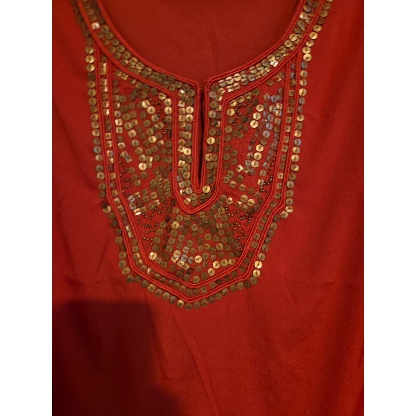 Chico's Red Sequin Embellished Flutter Sleeve Blouse Top, Women's Size 2 Large - Thumbnail 7