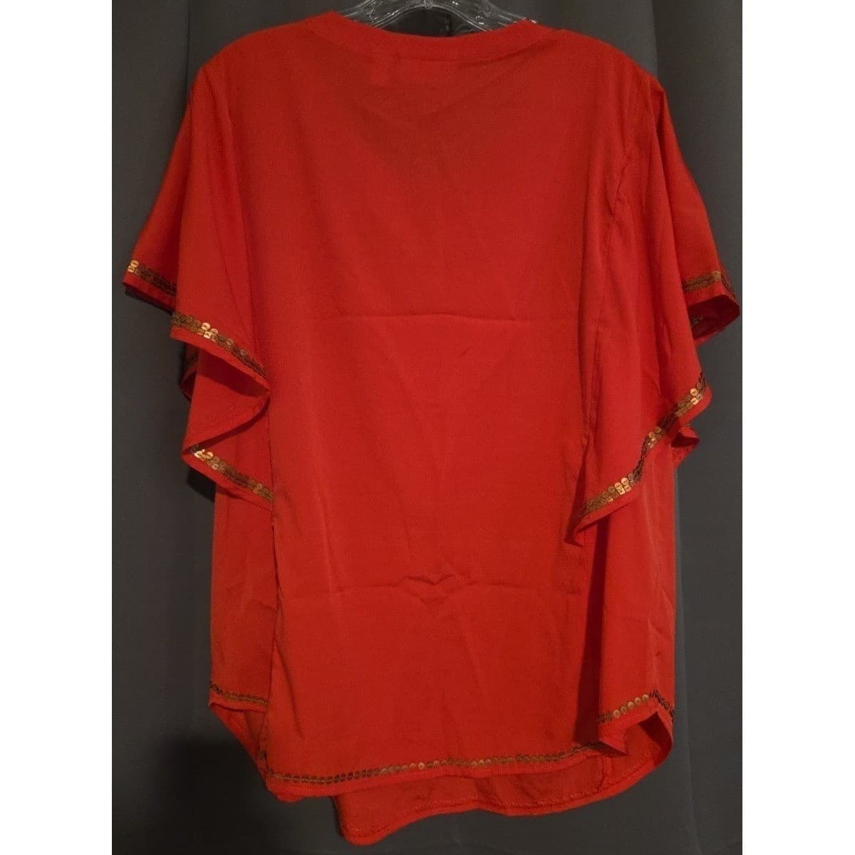 Chico's Red Sequin Embellished Flutter Sleeve Blouse Top, Women's Size 2 Large - Thumbnail 4