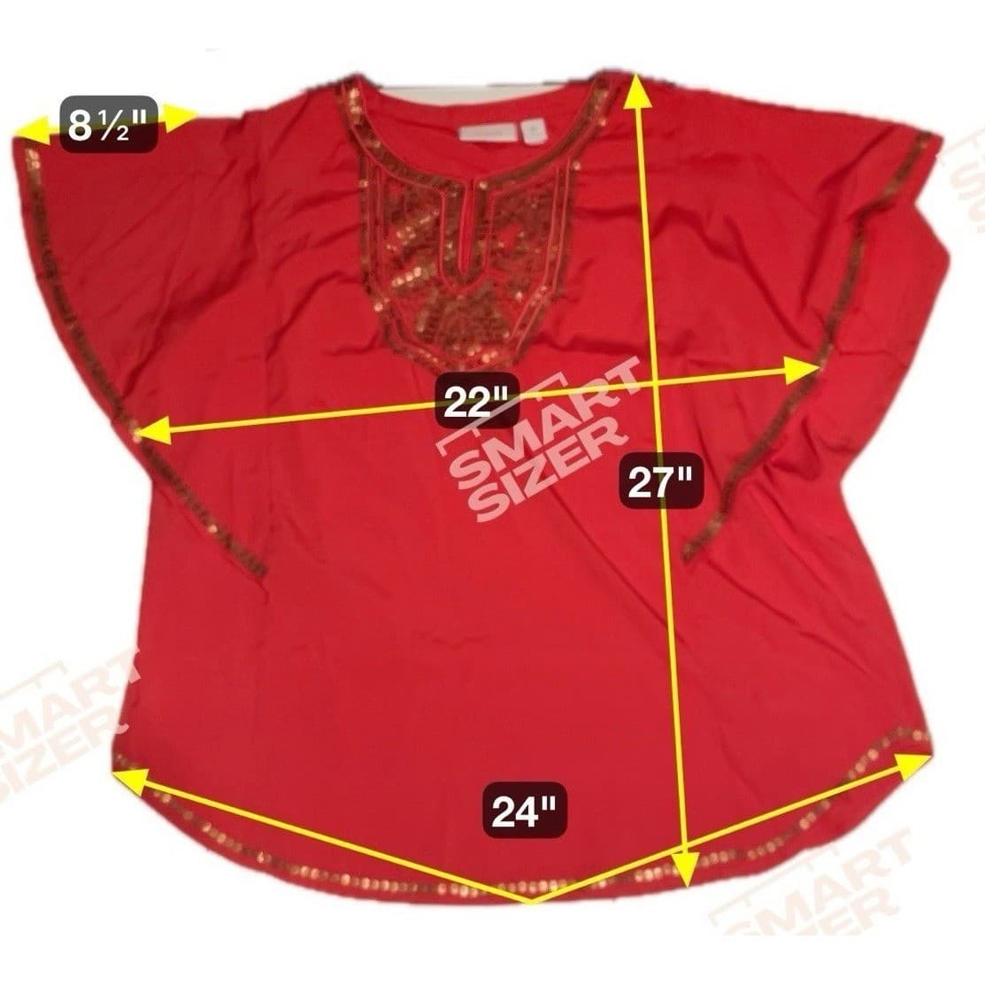 Chico's Red Sequin Embellished Flutter Sleeve Blouse Top, Women's Size 2 Large - Thumbnail 2