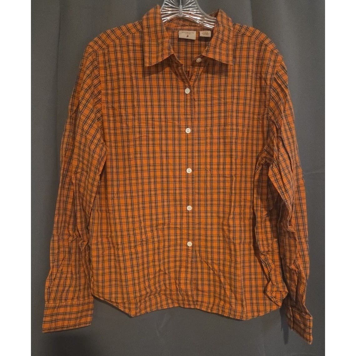 Mountain Lake Orange Plaid Button Down, 100% Cotton Long Sleeve Shirt Women's XL - Thumbnail 3