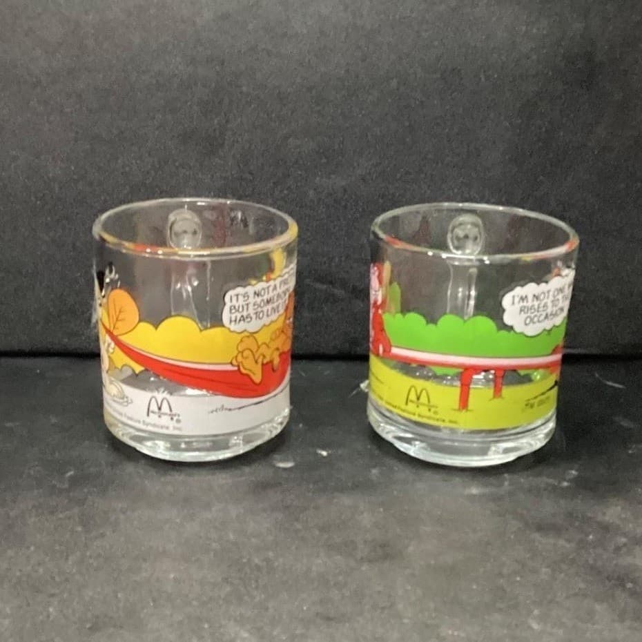 McDonalds Garfield Odie Cups, Set of 2, Vintage Jim Davis Glass Mugs, Drinkware - Thumbnail 3