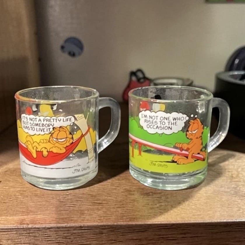 McDonalds Garfield Odie Cups, Set of 2, Vintage Jim Davis Glass Mugs, Drinkware