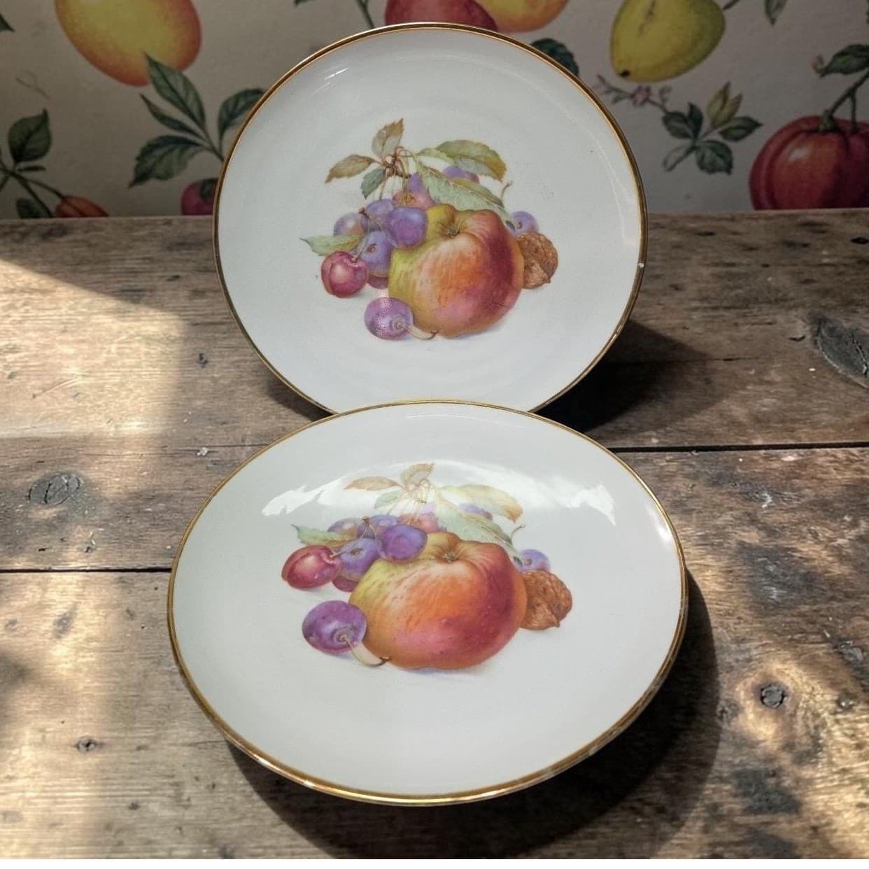 Schumann Arzberg Fruit Design Luncheon Plates, Set Of 2, Bavaria Germany China