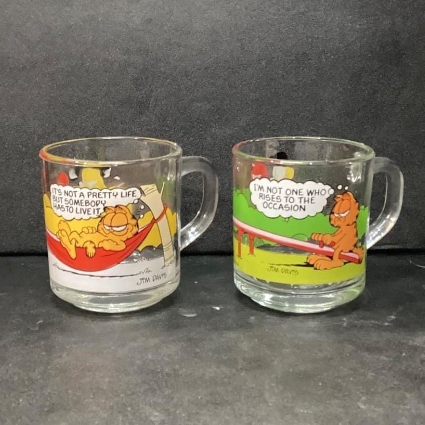 McDonalds Garfield Odie Cups, Set of 2, Vintage Jim Davis Glass Mugs, Drinkware - Thumbnail 2