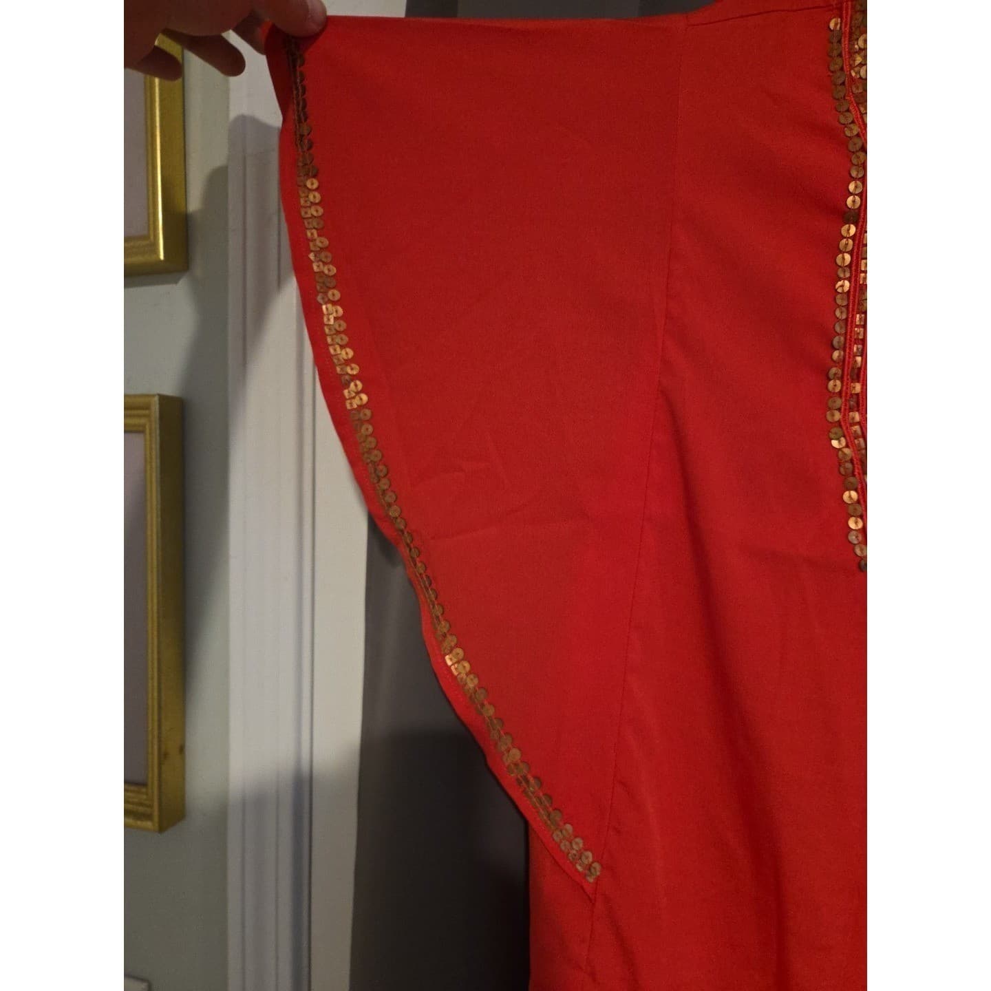 Chico's Red Sequin Embellished Flutter Sleeve Blouse Top, Women's Size 2 Large - Thumbnail 8