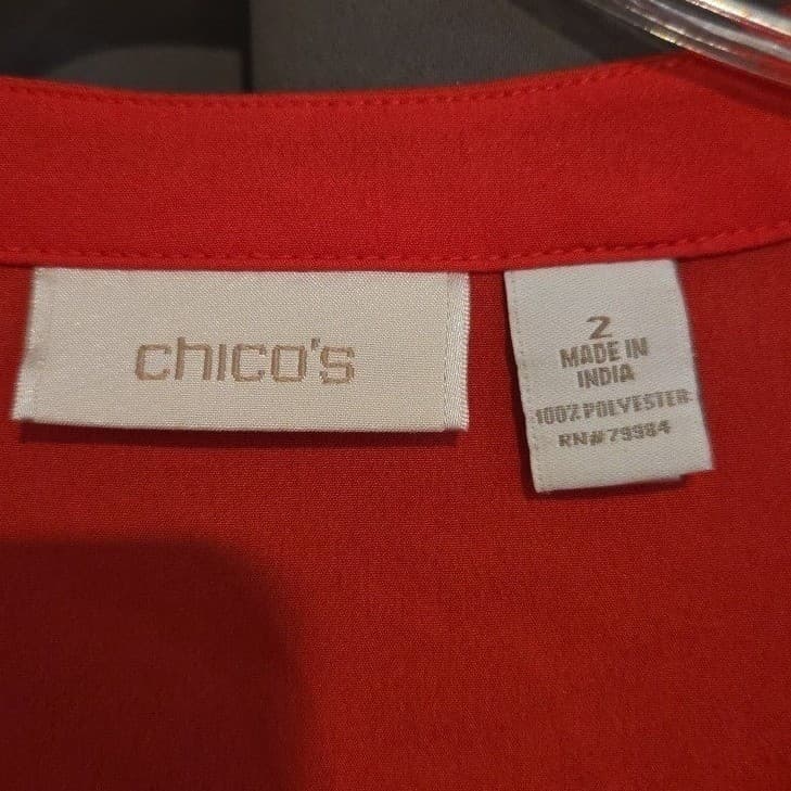 Chico's Red Sequin Embellished Flutter Sleeve Blouse Top, Women's Size 2 Large - Thumbnail 5